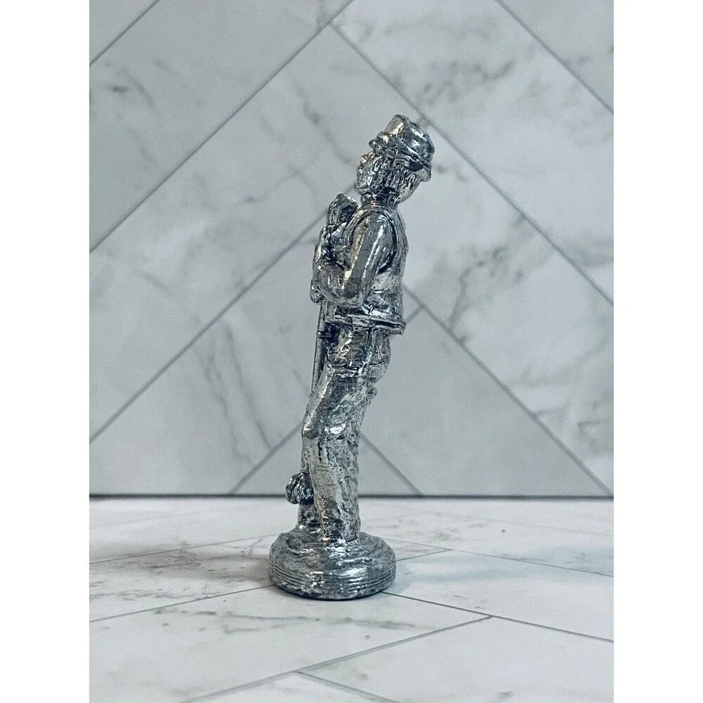 Vintage Metzke Pewter Fly Fisherman & Trout Figurine Set